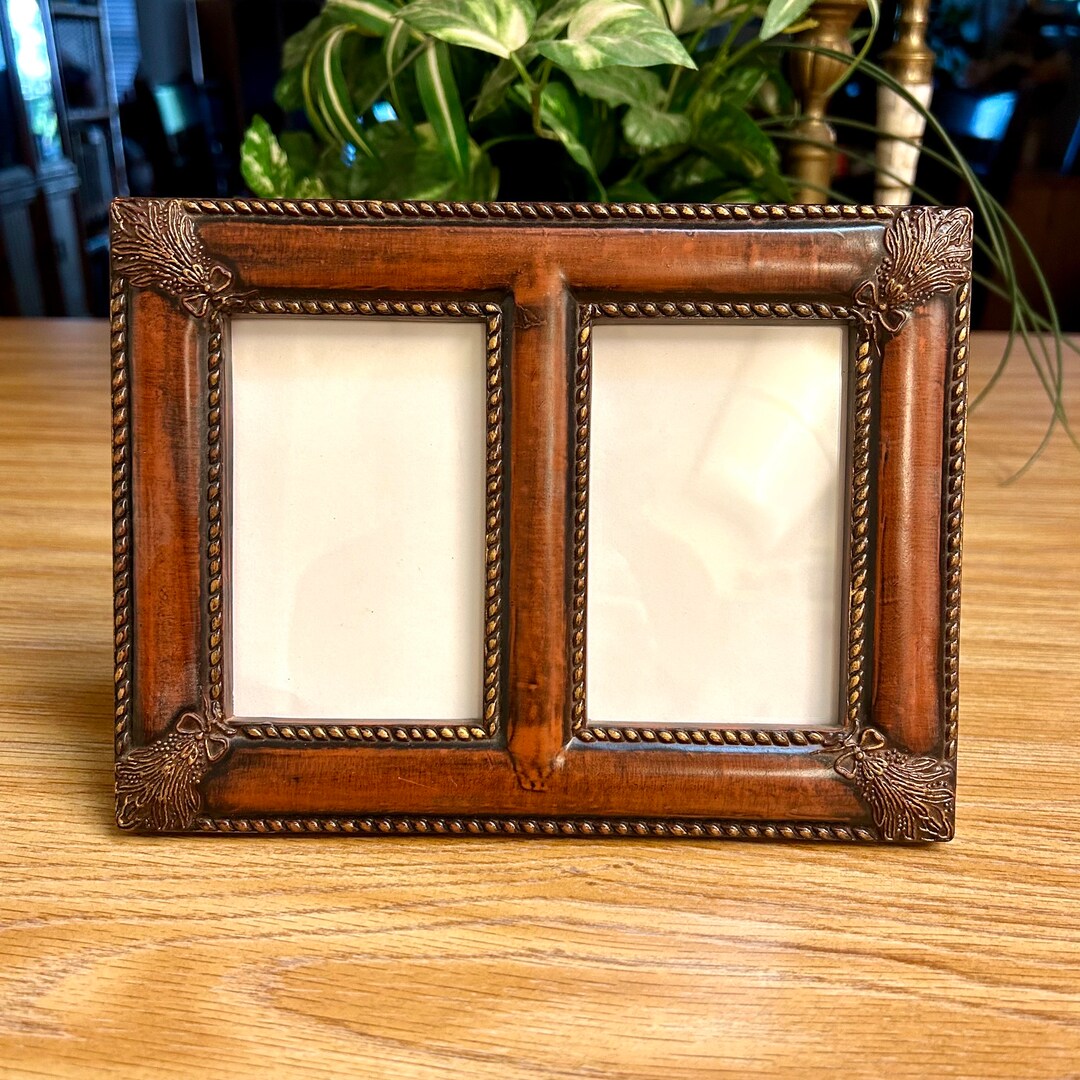 Vintage Woodlook Ceramic Double Photo Frame Etsy