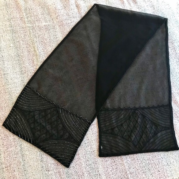 Sheer Black Embellished Shawl Wrap, Beaded Ends, … - image 5