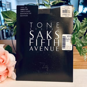 Vintage Pantyhose, Saks Fifth Avenue Black Illusion, Girdle Top, Tights, Size B, Unused, Unopened Still in Package, Made In USA
