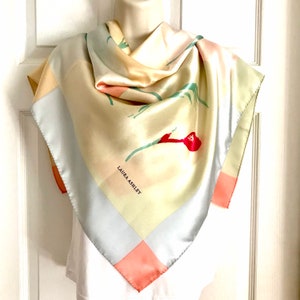 Pink and Pastel Scarf, Laura Ashley Silky Satin Floral Painted Large Square Scarf image 8