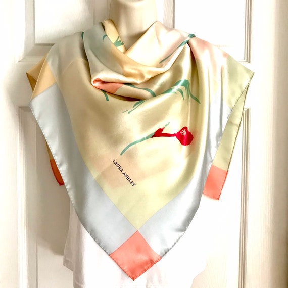 Pink and Pastel Scarf, Laura Ashley Silky Satin F… - image 8