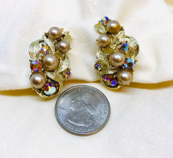Kramer Rhinestone and Pearl Earrings | Bling Earr… - image 3