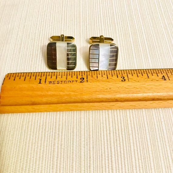 Midcentury Square Cuff Links, Mother of Pearl, Go… - image 8