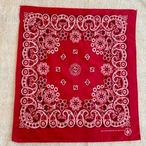Vintage Red Bandana, Paisley Floral, Cotton, Biker, Western, Made in USA B021