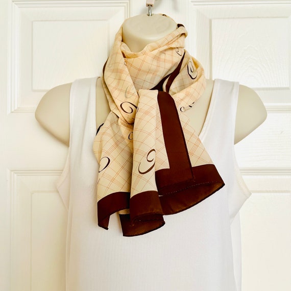 Initial C Scarf Yellow and Brick Brown, Long Silk… - image 2