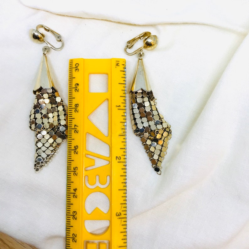 Gold Mesh Dangle Earrings Disco Earrings 80s Statement Etsy