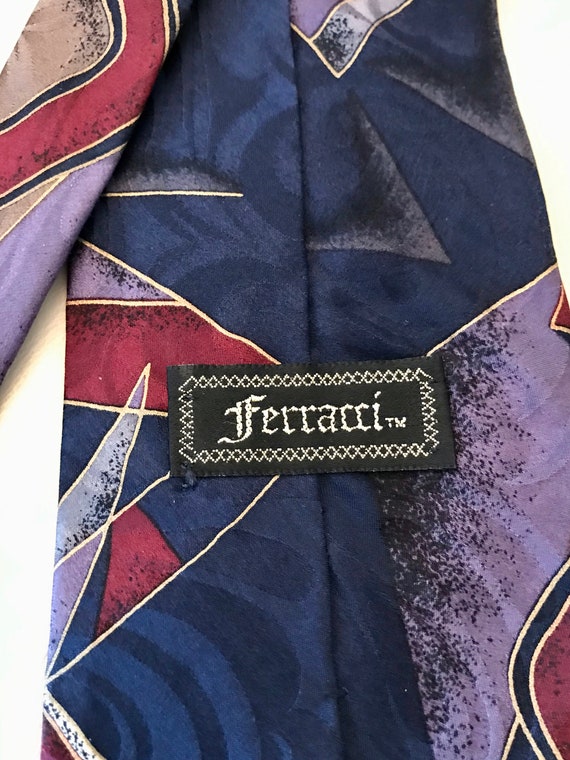 Abstract Silk Necktie Navy Blue Maroon, Ferracci … - image 4