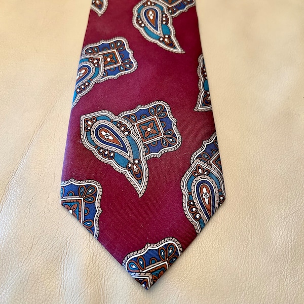 Paisley Vintage Tie, Maroon Multicolor Jazzy Necktie, Boston Trader, Gift for Him