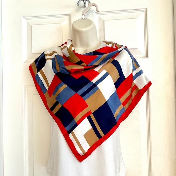 Vintage Color Block Silk Scarf, Frangi Designer Scarf, for Tie Rack, Made In Italy