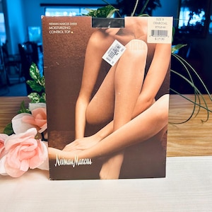Vintage Pantyhose, Neiman Marcus Charcoal Control Top, Tights, Sheer Toe, Size B, Unused, Unopened Still in Package, Made In Italy