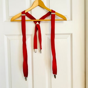Red Suspenders, XL, Metal X Back Clip Suspenders, Stretch, Santa Costume, Holiday Accessory, Work Suspenders