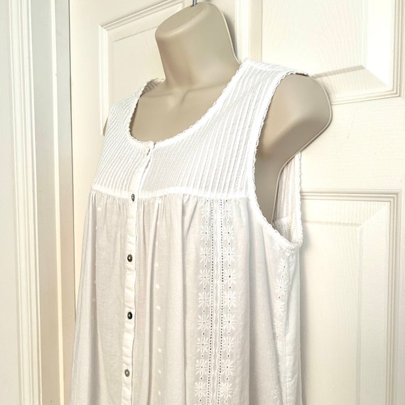 White Cotton Nightie, Vintage Sweet Sleeveless Li… - image 1