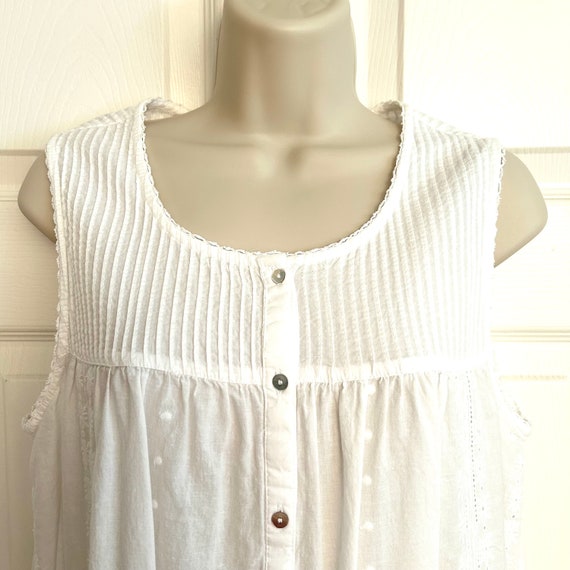 White Cotton Nightie, Vintage Sweet Sleeveless Li… - image 3