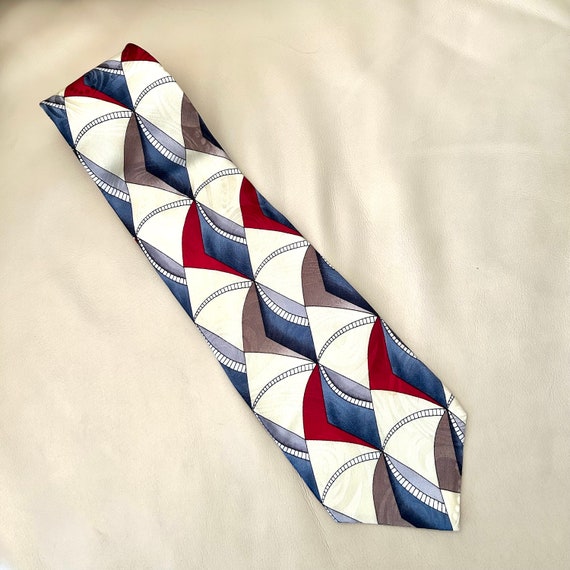 Abstract Silk Necktie, Albert Nipon, Cream White,… - image 2