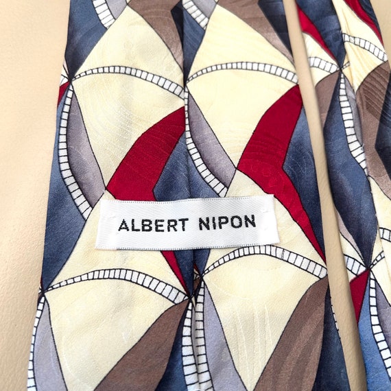 Abstract Silk Necktie, Albert Nipon, Cream White,… - image 4