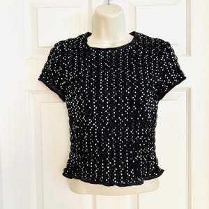 Sequined Party Top, Shorty Top, Knit Sparkly Blouse, Fitted Sequin Tee, Size Small or Extra Small