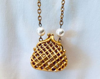 70s Purse Shape Pendant Necklace, Novelty Gift For Her, Not a Locket