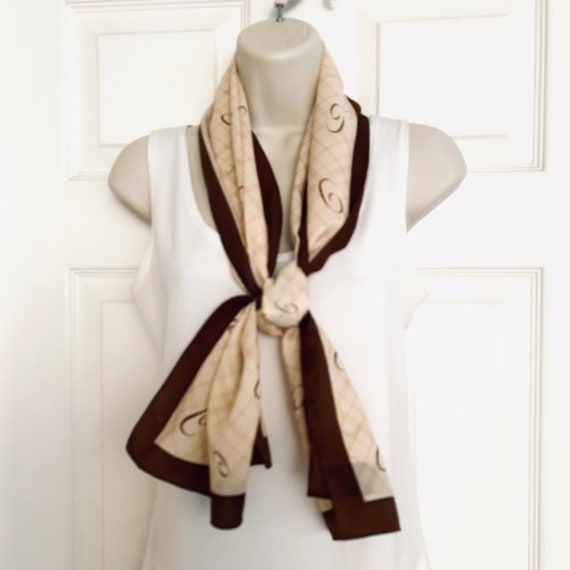 Initial C Scarf Yellow and Brick Brown, Long Silk… - image 3