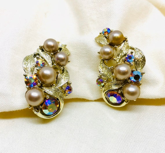 Kramer Rhinestone and Pearl Earrings | Bling Earr… - image 1