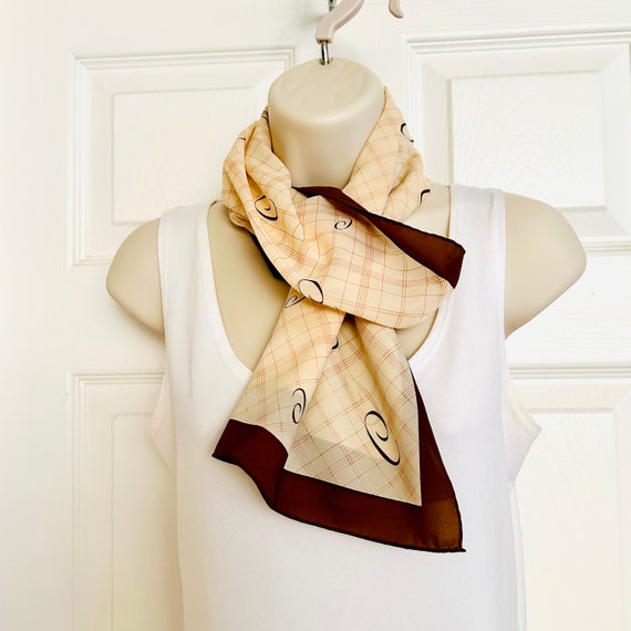 Initial C Scarf Yellow and Brick Brown, Long Silk… - image 5