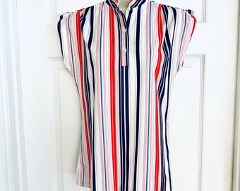 60s- 70s Nylon Stripe Blouse, Sleeveless, Jane Holly, Mod Wear, Size Small