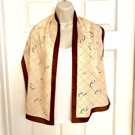 Initial C Scarf Yellow and Brick Brown, Long Silk… - image 9