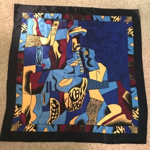 Art To Wear Scarf, Picasso-inspired Large Abstract Colorful Scarf-Wrap, Jazz, Framable.