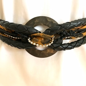 Boho Belt, Animal Print, Leather Look, 80s Belt, Steampunk, Art To Wear, Size Small-Med