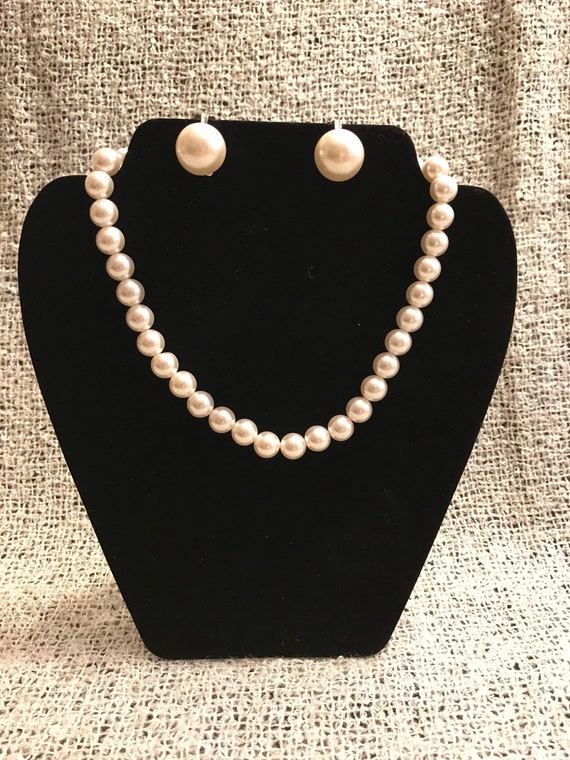 Pearl Necklace and Earrings, Faux Pearls, JAPAN, … - image 1