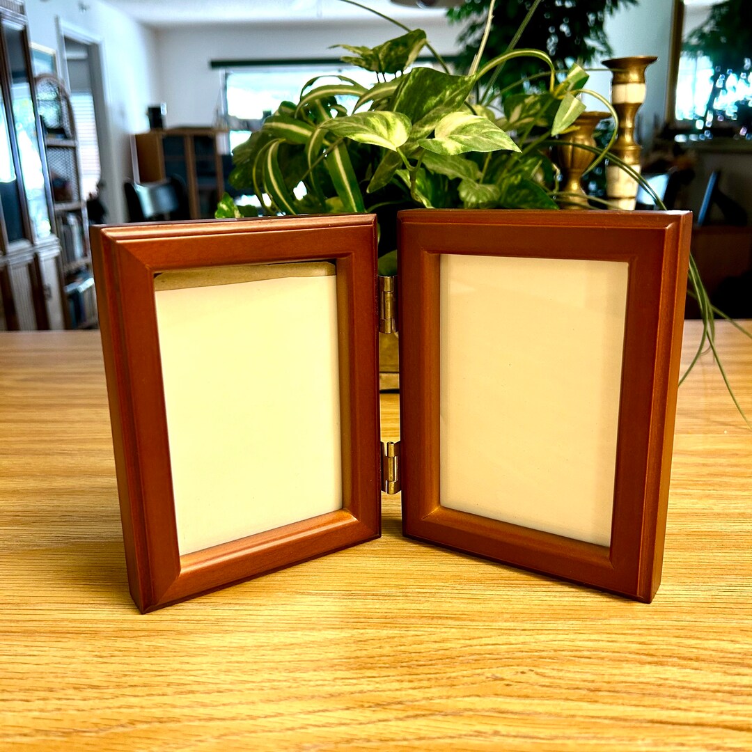 Cherry Finish Wood Hinged Frame Double Frame 3 1/2 X 5 Etsy