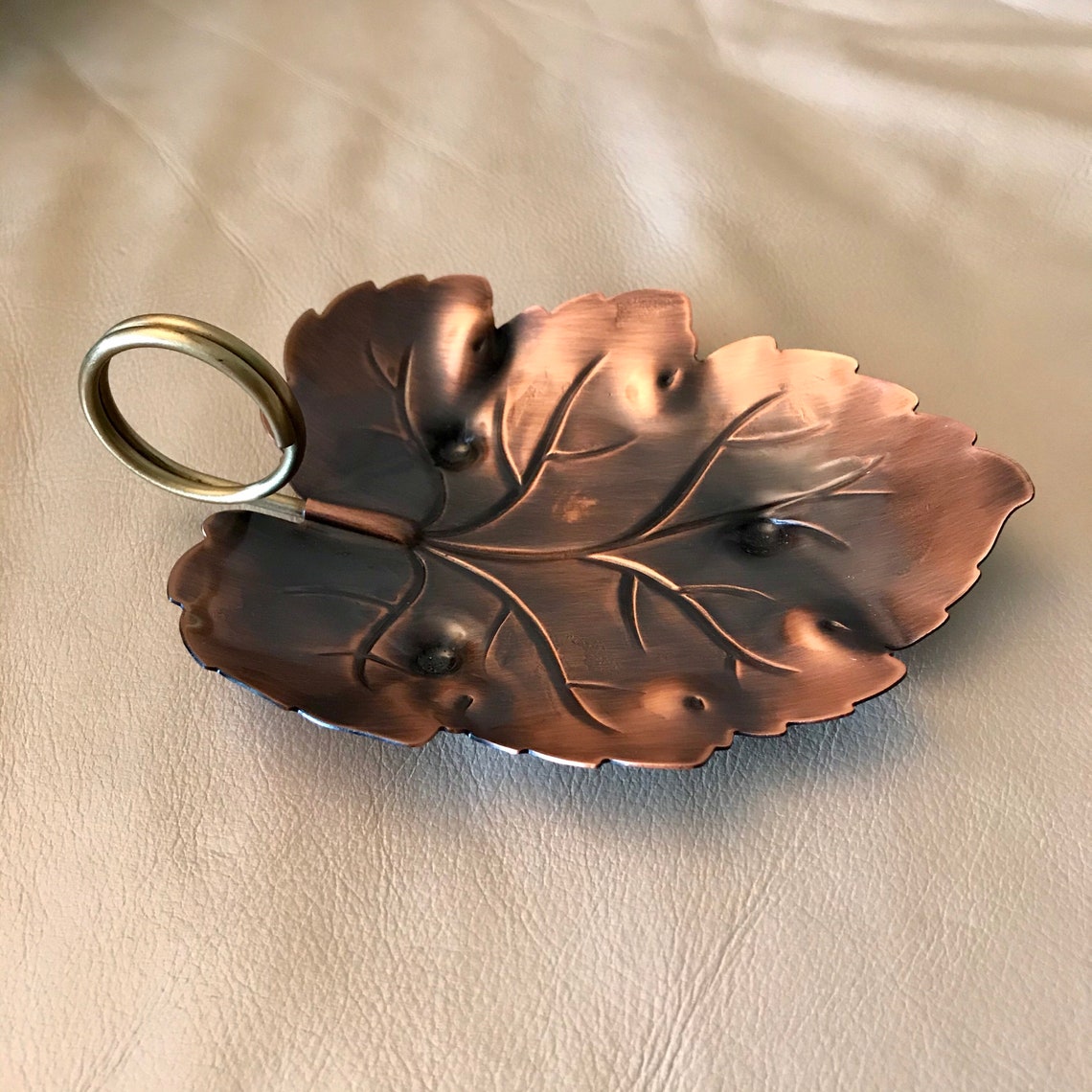 Copper Grape Leaf Tray by Coppercraft Guild, Vintage 1960s Table Decor
