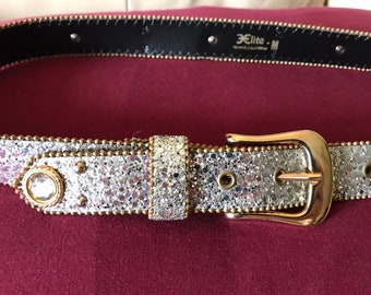 Vintage 1980s Glitter Belt: Crystal Buckle Disco Belt - Etsy display picture 1
