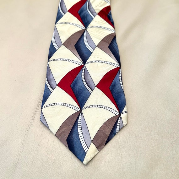 Abstract Silk Necktie, Albert Nipon, Cream White,… - image 1