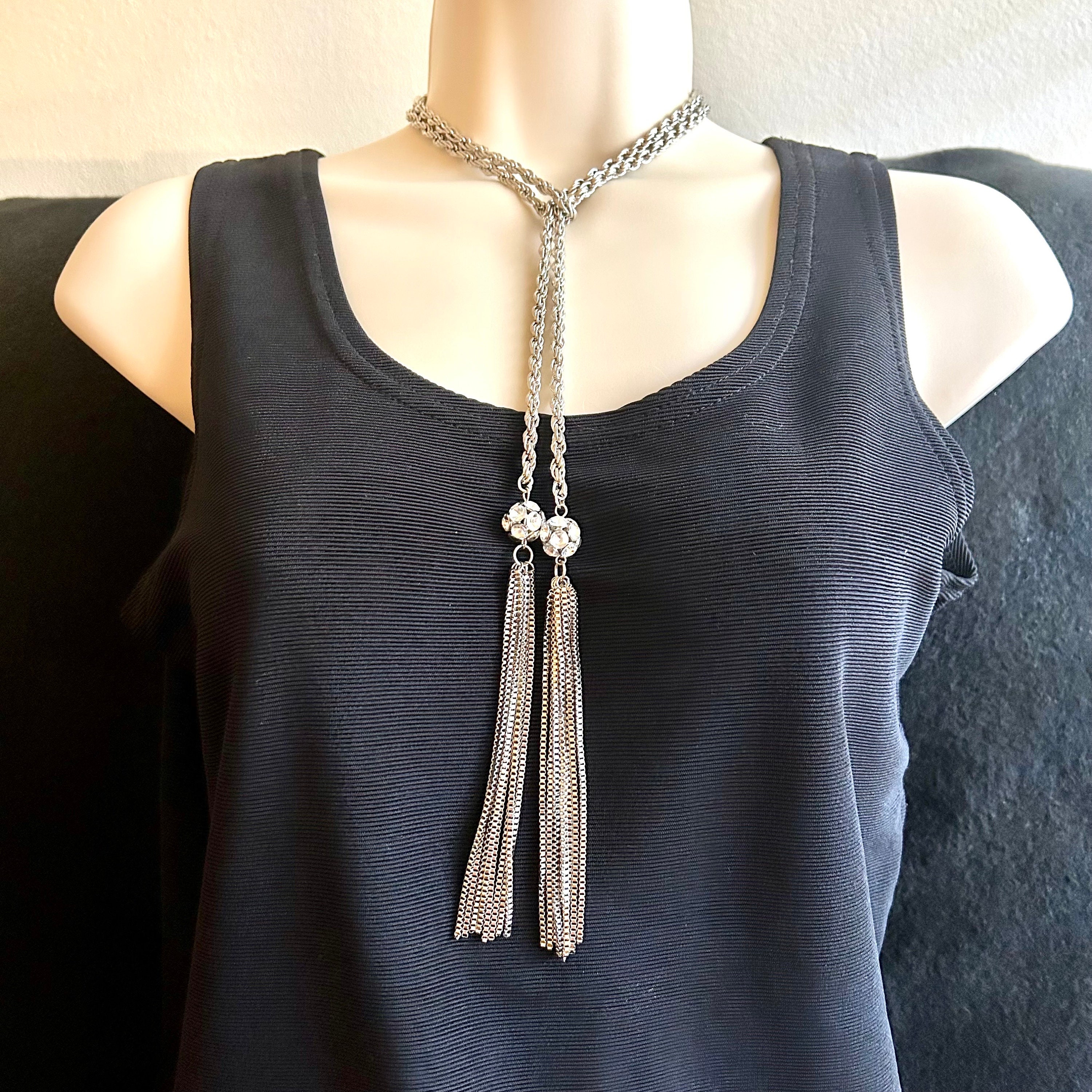 Lariatneck Long Tassel Necklace Y Shaped Adjustable Knot Chain Tassel  Pendant for Women