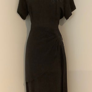 Fabulous classic 1930-40s black beaded dress by Trim Look fashions 32” waist