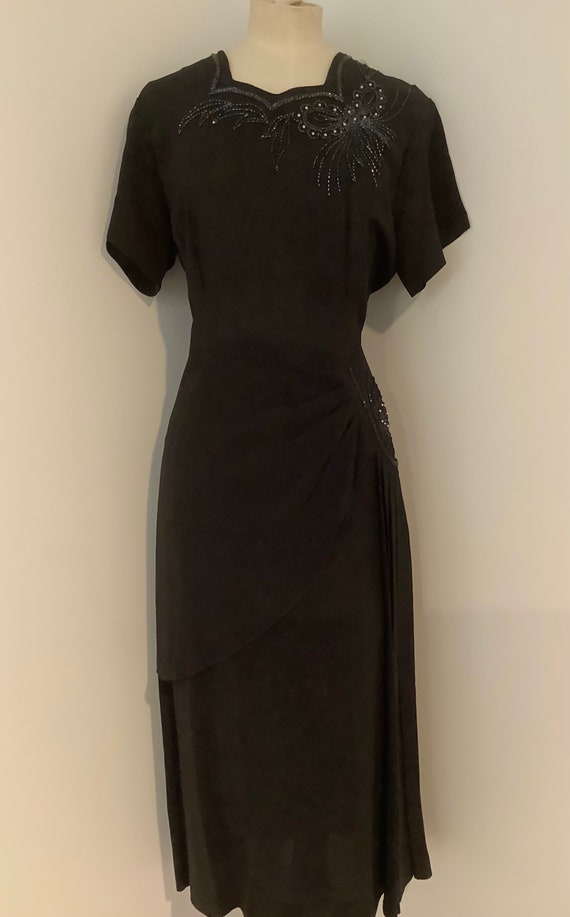Fabulous classic 1930-40s black beaded dress by T… - image 1
