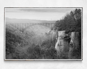 New River Gorge Bridge Print: West Virginia Black and White Landscape