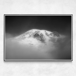 Mt Rainier Black And White Print | PNW Landscape Photography | Washington Wall Art  | Mount Rainier Wall Art | Snowy Mountain Print