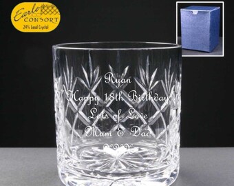 Cut Crystal Whisky Glass With Happy 80th Birthday Stars Design