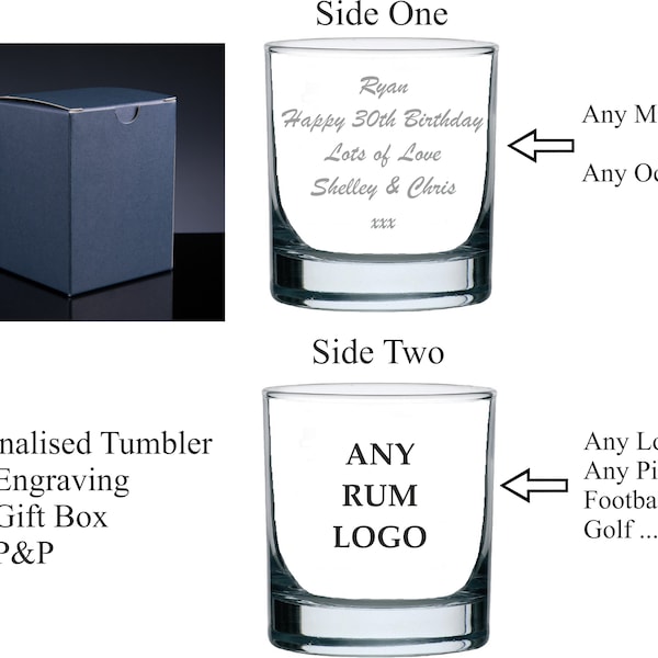 Personalised 10oz Rum Glass, Birthday Gift, 18th 21st 30th 40th 50th 60th 70th 80th 90th 100, Christmas, Valentines, Mothers/ Fathers Day