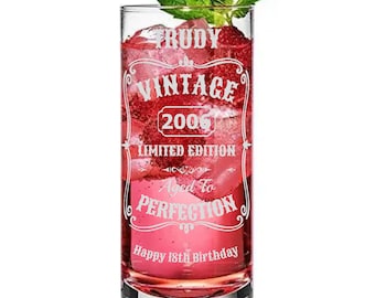 Personalised Vodka Hiball Glass, Birthday Gift 18th 19th 20th 21st 22nd 23rd 24th 25th 26th 27th 28th 29th 30th