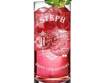 Personalised, Birthday Gift, Victorian Styled, Highball Glass, 18th 21st 30th 40th 50th 60th 70th 80th 90th