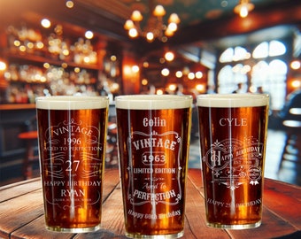 Personalized Christmas /Birthday Pint Glass, Engraved Celebration Gift 18th 21st 30th 40th 50th 60th 70th