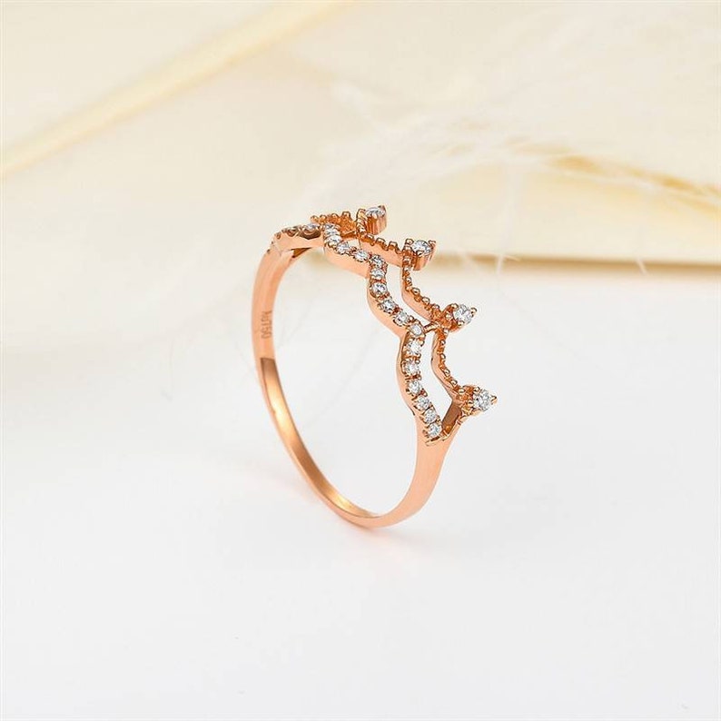 Wedding Ring Gold Engagement Ring Bridal Ring 18K Gold Crown Diamond Ring Natural Diamond Solid Gold Crown Promise Ring Gift