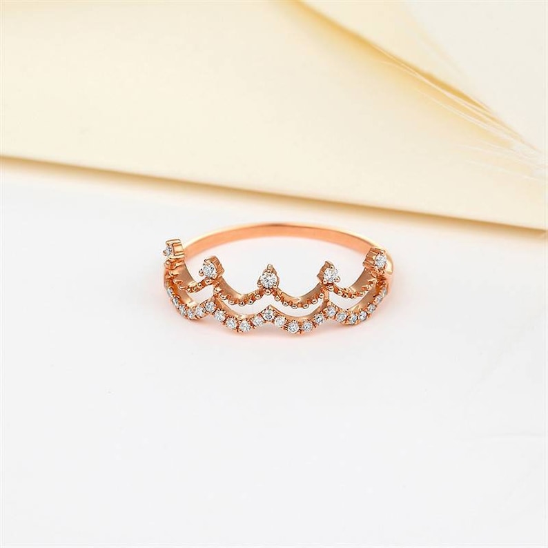 Wedding Ring Gold Engagement Ring Bridal Ring 18K Gold Crown Diamond Ring Natural Diamond Solid Gold Crown Promise Ring Gift