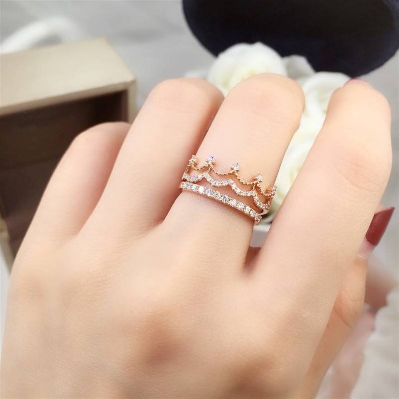 Wedding Ring Gold Engagement Ring Bridal Ring 18K Gold Crown Diamond Ring Natural Diamond Solid Gold Crown Promise Ring Gift