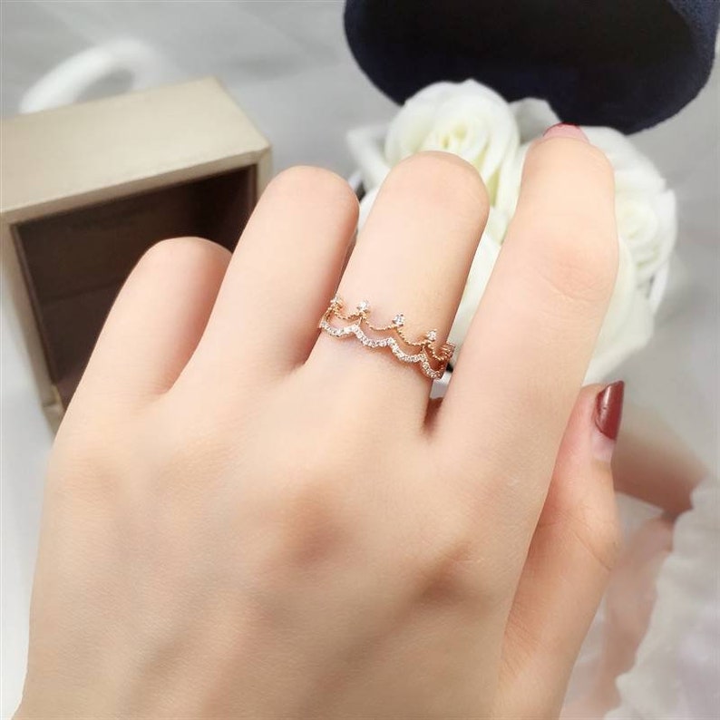 Wedding Ring Gold Engagement Ring Bridal Ring 18K Gold Crown Diamond Ring Natural Diamond Solid Gold Crown Promise Ring Gift