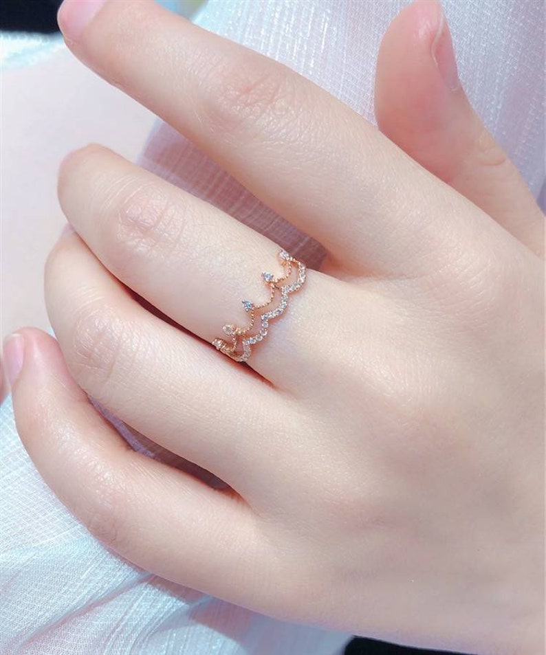 Wedding Ring Gold Engagement Ring Bridal Ring 18K Gold Crown Diamond Ring Natural Diamond Solid Gold Crown Promise Ring Gift