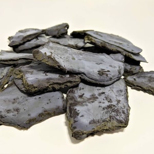 May include: A pile of dried, dark gray, irregularly shaped pieces of bark.