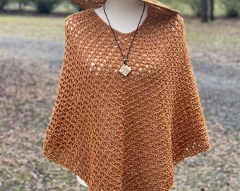 Poncho, caramel, crochet, knit